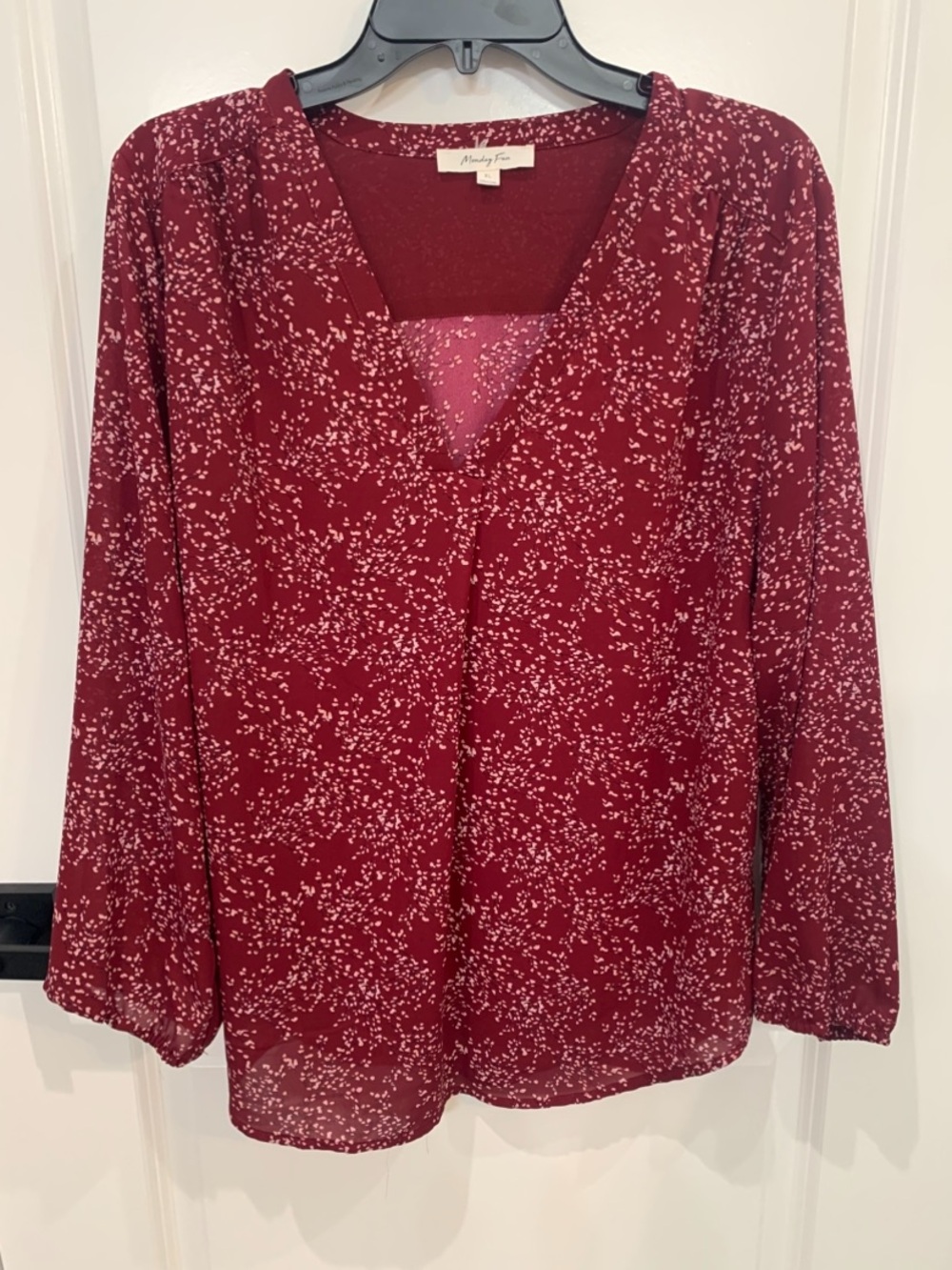 Monday Fun Burgundy Speckled floral  V-Neck Blouse